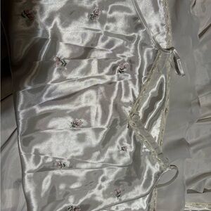 Morgan Taylor White Satin Chemise with Pink Floral Accents